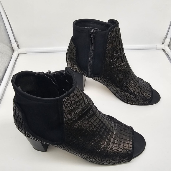 DONALD J. PLINER Irita Pewter Gold Leather Croc Embossed Open Toe Booties sz 9.5 - Picture 4 of 14